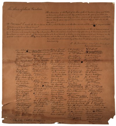 1860年12月20日，南卡罗来纳州解散联盟的一项法令，印制于1861年 作者 美国学校