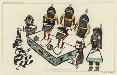 安雅-卡特奇娜-玛纳斯磨玉米（彩色石版画） 作者 美国学校