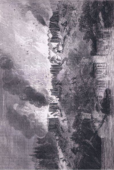 攻击佩科特堡，插图来自卡塞尔的美国酒吧历史。 由 Petter & Galpin c.1890 (石版画) 作者 美国学校