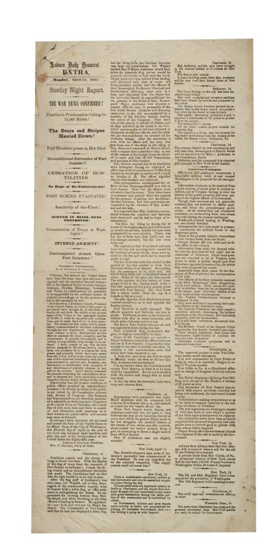 奥本每日民主党特别报道：萨姆斯特堡，1861年4月15日 作者 美国学校