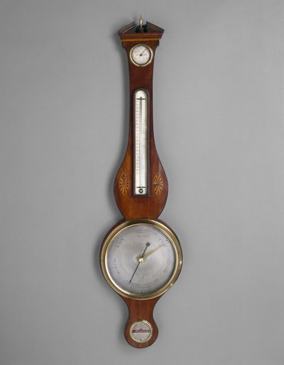 晴雨表c。 1801-1804（桃花心木贴面和身份不明的镶嵌物；云杉和山茱wood） 作者 美国学校