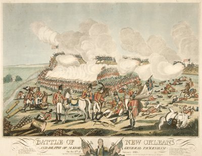 新奥尔良之战和1815年1月8日帕肯纳姆少将的死亡，出版。1815年（彩色版画 作者 美国学校