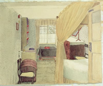 1861年纽约奥尔巴尼的卧室室内装饰（用铅笔在纸上） 作者 美国学校