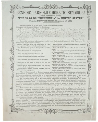 Benedict Arnold和Horatio Seymour！谁是总统？，1864年9月19日 作者 美国学校
