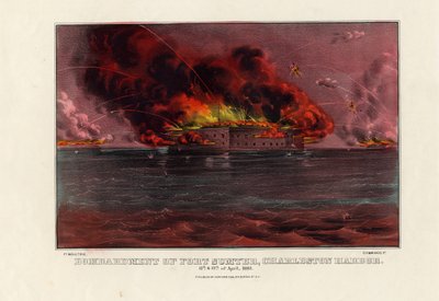 1861年4月12日和13日，查尔斯顿港萨姆特堡的轰炸，酒吧。作者：Currier＆Ives，c.1861 作者 美国学校