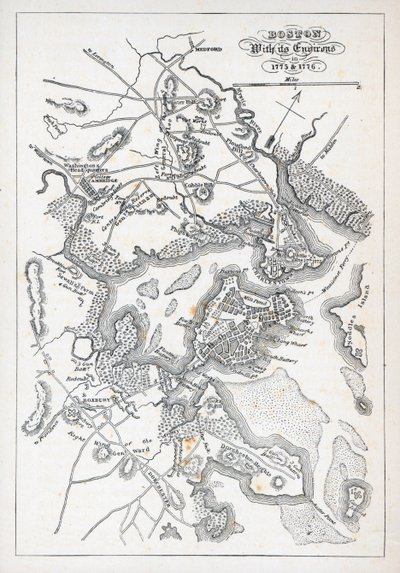1775年和1776年的波士顿及其周边地区（石印）。 作者 美国学校