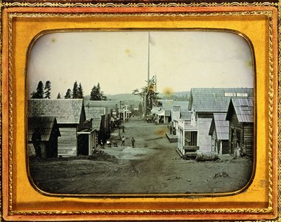 加利福尼亚金矿镇，约建于1852年（半板daguerreotype，压纹皮套） 作者 美国学校