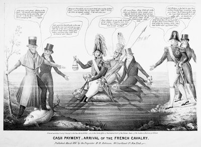 现金支付 - 法国骑兵的抵达，由HR Robinson，纽约出版，1836年（刻） 作者 美国学校