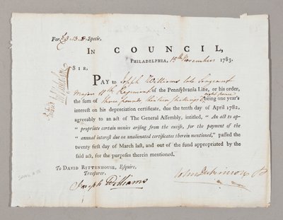 1783年11月13日检查约瑟夫·威廉姆斯的三镑和十三先令 作者 美国学校