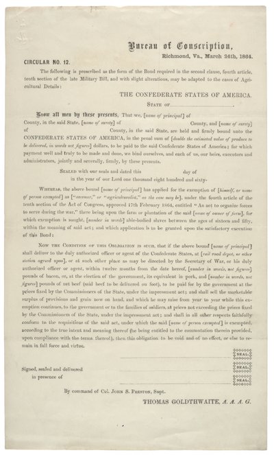 通告号码12，1864年3月24日，联邦军豁免服务的空白申请 作者 美国学校