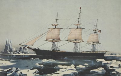 Clipper Ship，Red Jacket  - 在Cape Horn的冰上，从澳大利亚通过，到利物浦，1854年8月，酒吧。 1855年，Currier＆Ives 作者 美国学校