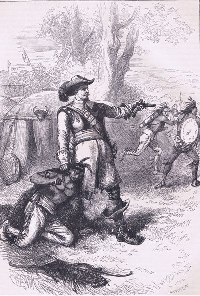 阿瑟顿上校和印第安人1661年，插图来自卡塞尔的《美国历史》，由Petter & Galpin出版，约1890年（石印）。 作者 美国学校