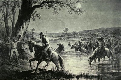 1862年入侵马里兰州期间，南军越过波托马克河的岔口（平版）。 作者 美国学校