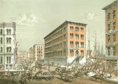 克拉克和南水街的角落，来自芝加哥画报，由James W. Sheahan撰写的文学描述，由芝加哥Jevne＆Almini出版，1866-67 作者 美国学校