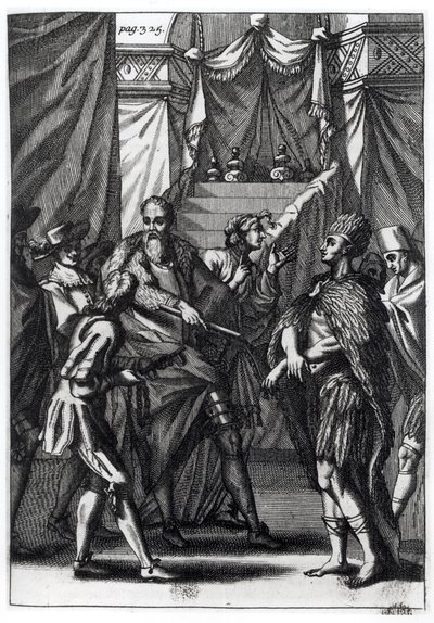 Cortes和Montezuma，来自Antonio de Solis和Rivadeneira Solis的“征服墨西哥历史”，1691年 作者 美国学校