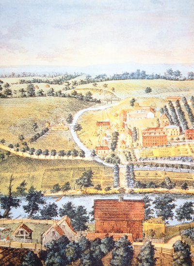 1750年宾夕法尼亚州的耕地（彩色平版印刷）。 作者 美国学校