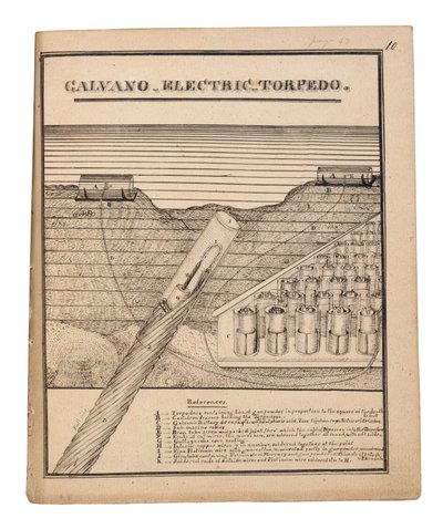 雷恩斯的 Galvano 电动鱼雷示意图（纸张上的钢笔和墨水） 作者 美国学校