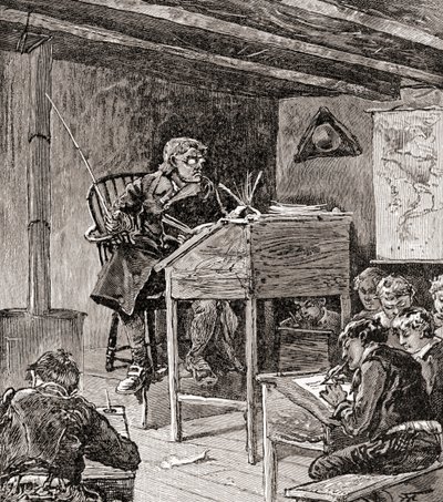 18 世纪和 19 世纪的教育，摘自《我国历史》，1905 年出版（木刻版画） 作者 美国学校