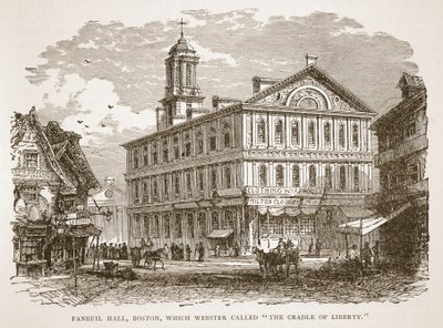 波士顿的法尼尔厅（Faneuil Hall），一个韦伯斯特（Webster）从书店里称之为“自由摇篮”（The Cradle of Liberty） 1896年 作者 美国学校