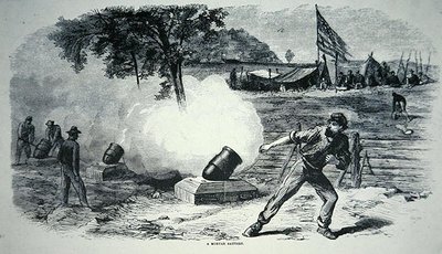 美国内战期间的联邦迫击炮台（1861-65年）（石印）。 作者 美国学校