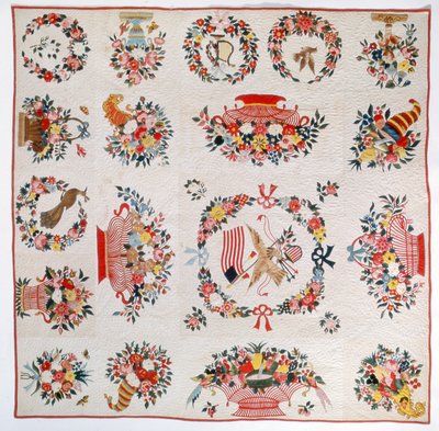 国旗和花被子，1860（棉） 作者 美国学校