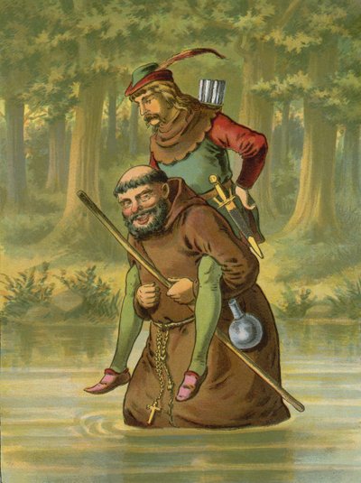 Friar Tuck带着罗宾汉在水面上 作者 美国学校