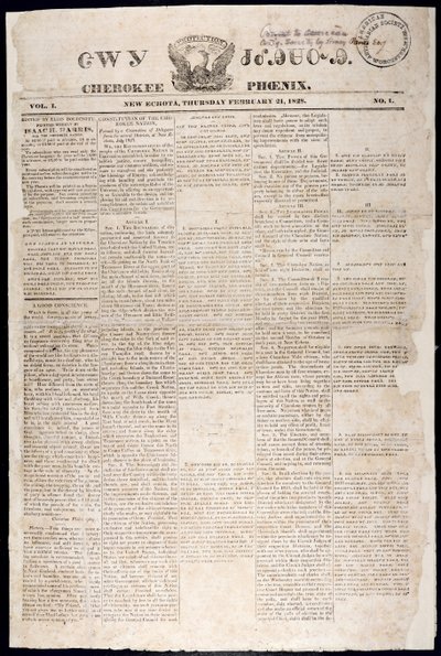 1828年2月21日切诺基凤凰卫视的头版（打印） 作者 美国学校