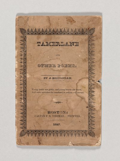 埃德加·艾伦·坡（Edgar Allan Poe）的《 Tamerlane和其他诗歌》的封面，发行于1827年（印刷）（另请参见433401） 作者 美国学校