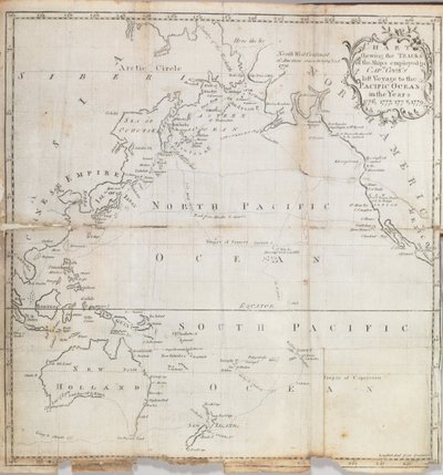 约翰·莱德亚德（John Ledyard）于1783年撰写的“库克船长日记”的最后一次航行到太平洋以及寻求亚洲和美国之间的西北航道的前传地图 作者 美国学校