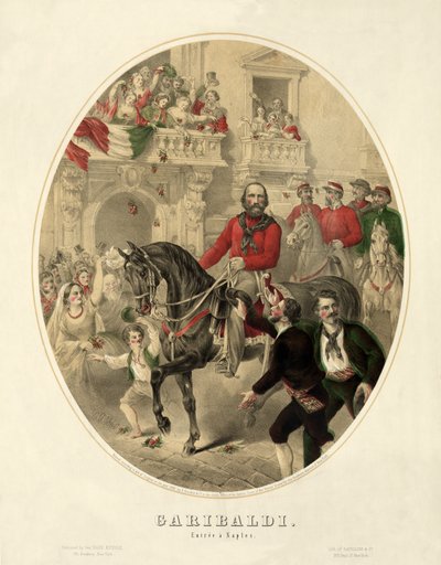 加里波第，进入那不勒斯，出版。1860年（手绘版画）。 作者 美国学校