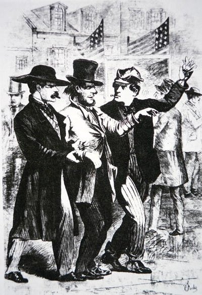 在1864年的选举中，为影响选民的投票而将其灌醉（雕刻）。 作者 美国学校