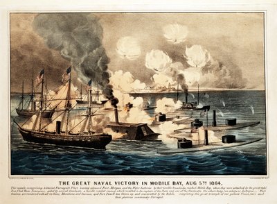 莫比尔湾的伟大海军胜利，1864年8月5日，出版。1864. 作者 美国学校