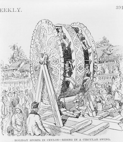 Holiday Sports in Ceylon, riding in a circular wheel, c.1893 (illustration) 作者 美国学校