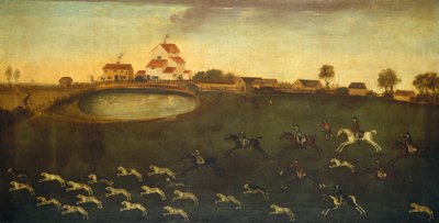 狩猎场景与池塘，18世纪 作者 美国学校