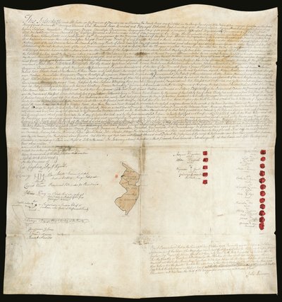 印第安人条约，宾夕法尼亚州伊斯顿会议，1758 年 10 月 23 日（羊皮纸上的钢笔和墨水以及蜡） 作者 美国学校