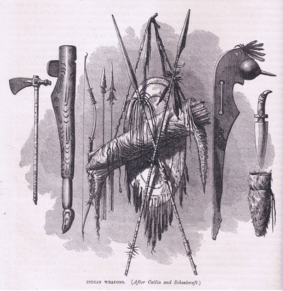 印第安人的武器，插图来自Cassell的《美国历史》，由Petter & Galpin出版，约1890年（平板）。 作者 美国学校