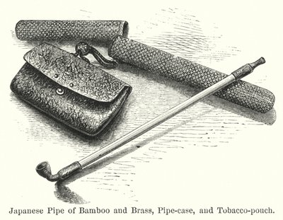 Japanese Pipe of Bamboo and Brass, Pipe-case, and Tobacco-pouch (engraving) 作者 美国学校