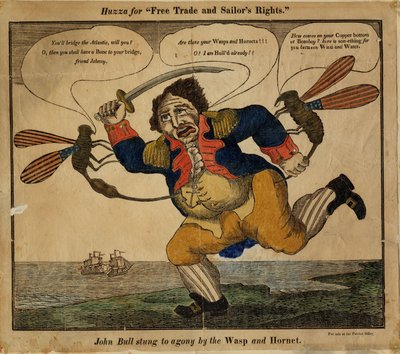 约翰·布尔在1813年被黄蜂和大黄蜂惹恼了（手工彩色浮雕） 作者 American School