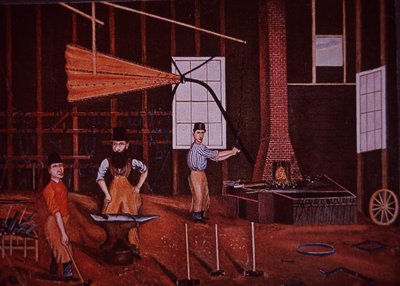约翰-莫勒-斯图贝克（中），德裔美国人马车制造商，约1858年（彩色平印）。 作者 美国学校