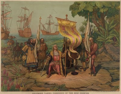 哥伦布于1492年10月12日登陆圣萨尔瓦多岛。 1893 作者 美国学校