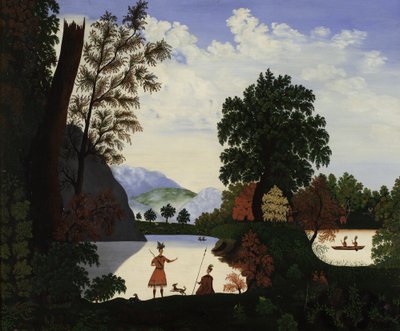 与印第安人的风景，1880年 作者 美国学校