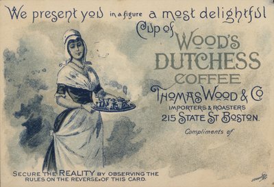 女仆供应咖啡，广告为伍兹公爵夫人咖啡，波士顿 作者 American School