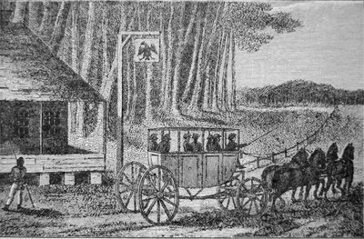 邮车，艾萨克-韦尔德（1774-1856）的《北美游记》中的插图，1795年（雕刻）。 作者 美国学校