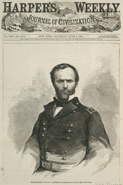 威廉T.谢尔曼少将，哈珀斯周刊的头版，1864年（木版画） 作者 American School