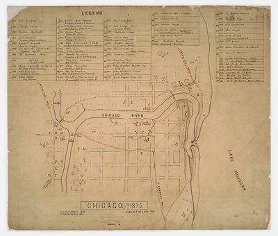 伊利诺伊州芝加哥的历史房屋和遗址地图，约1835年 作者 美国学校