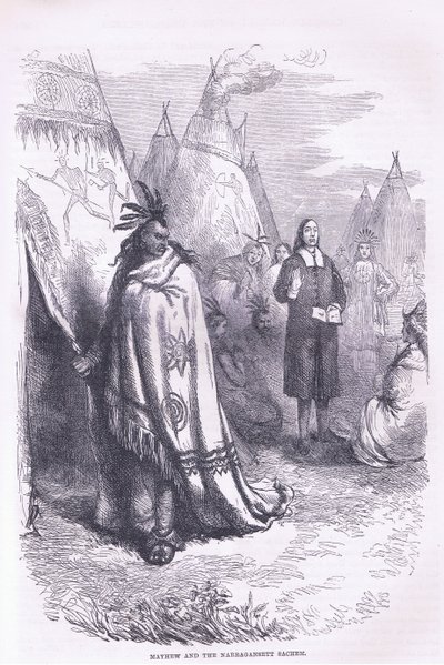 Mayhew and the Naragansett 1674，插图来自卡塞尔的美国酒吧历史。 由 Petter & Galpin c.1890 (石版画) 作者 美国学校