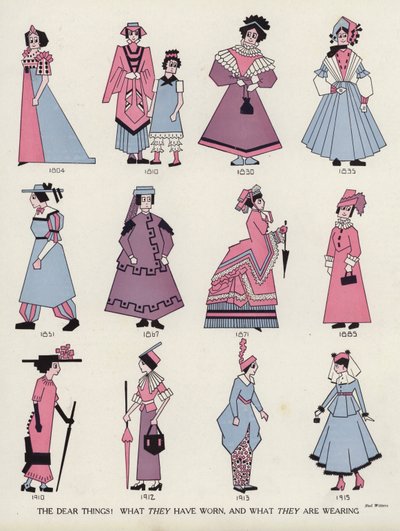 嘲弄历代女性时尚（彩色石版画） 作者 美国学校