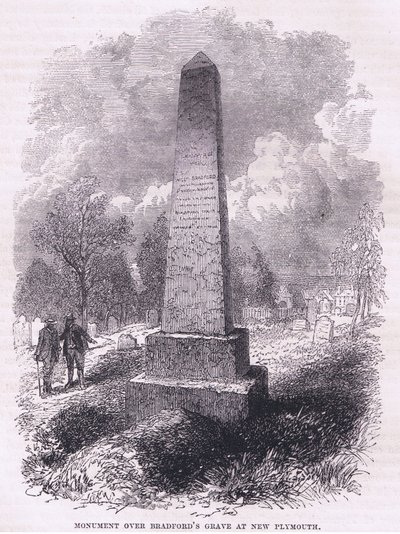 布拉德福德在新普利茅斯的坟墓上的纪念碑，1641年，插图来自Cassell的《美国历史》，由Petter & Galpin出版，约1890年（石印）。 作者 美国学校