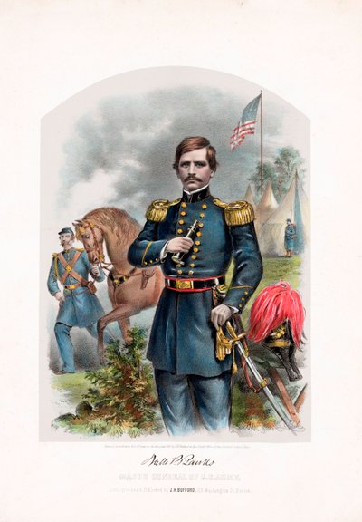纳撒尼尔-P-班克斯，美国陆军少将，出版。1861年彩色石版画 作者 美国学校