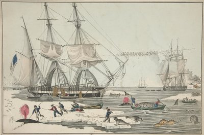 North Sea Whale Fishery, pub.1860年（彩色平版印刷）。 作者 美国学校